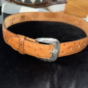 Tony Lama Tan Ostrich Belt with Silver Buckle